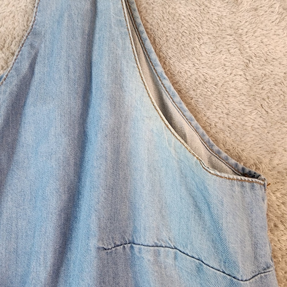 Taxi Jumpsuit Womens Large Light Blue Chambray Tie Front Wide Leg Sleeveless - Picture 7 of 8